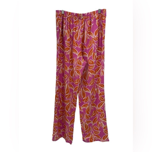 Sincerely Jules Linen Blend Tropical Pink Orange Pull On Elastic Waist Pants L - Picture 2 of 8